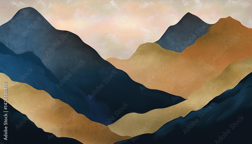 Poster textured mountain abstraction majestic, rustic landscape with layered rock formations and intricate 