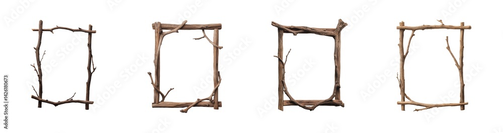Poster natural wooden frames made from tree branches with rustic and organic design elements