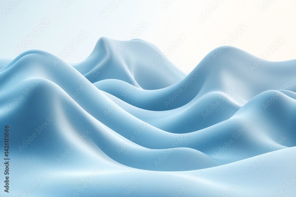 Aufkleber Soft blue fabric waves create a serene and tranquil visual effect in a minimalist setting during daylight