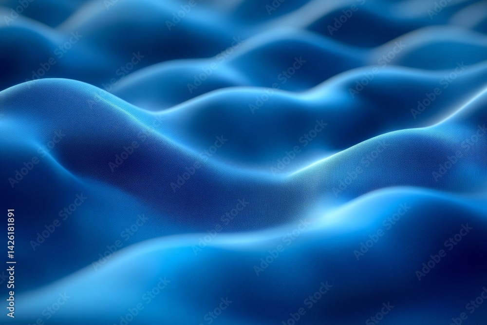 Poster Soft blue waves undulating across a fabric surface create a calming effect in a serene indoor setting