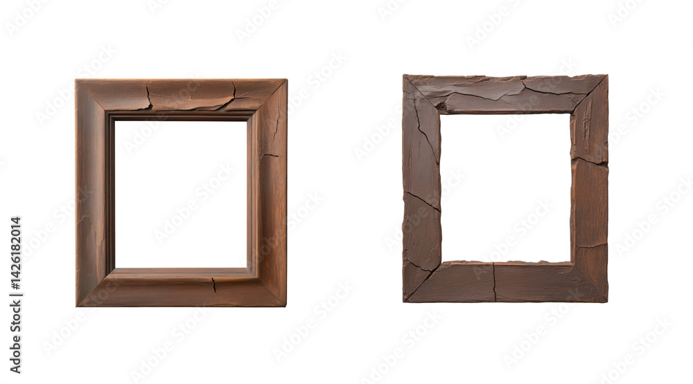 Poster two rectangular wooden picture frames with different distinctive textures and finishes