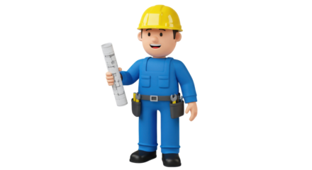 Construction worker holding blueprint