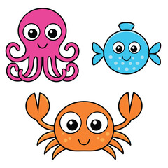 Happy Ocean Friends Black and White Line Art for Coloring Fun