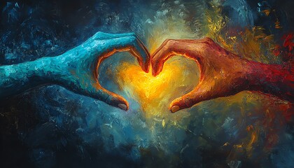 Two hands forming a heart, fiery passion, love.