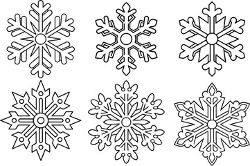 Snowflake Line Icons Set – Decorative Winter Symbols on Blue Background