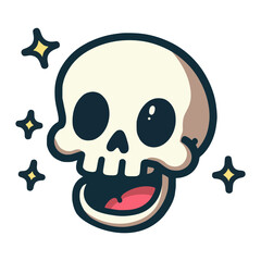 cute cartoon skull happy flat color vector illustration template design