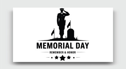 Memorial Day Silhouette Of A Soldier Saluting A Tombstone With Flags