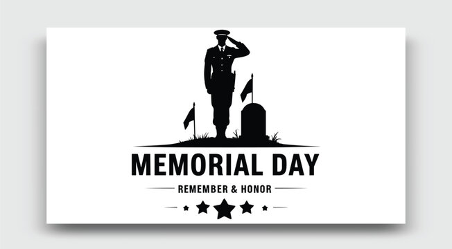 Memorial Day Silhouette Of A Soldier Saluting A Tombstone With Flags