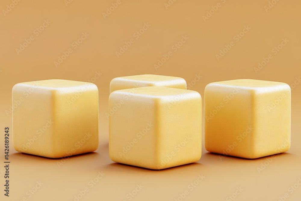 Poster Four yellow butter cubes arranged on a smooth orange background with a soft glow and minimalistic design