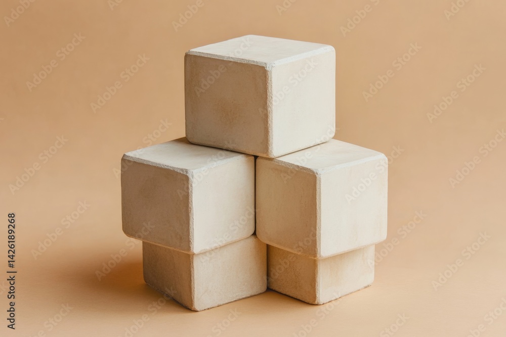 Poster minimalist arrangement of four light-colored blocks on a neutral background, showcasing simplicity a