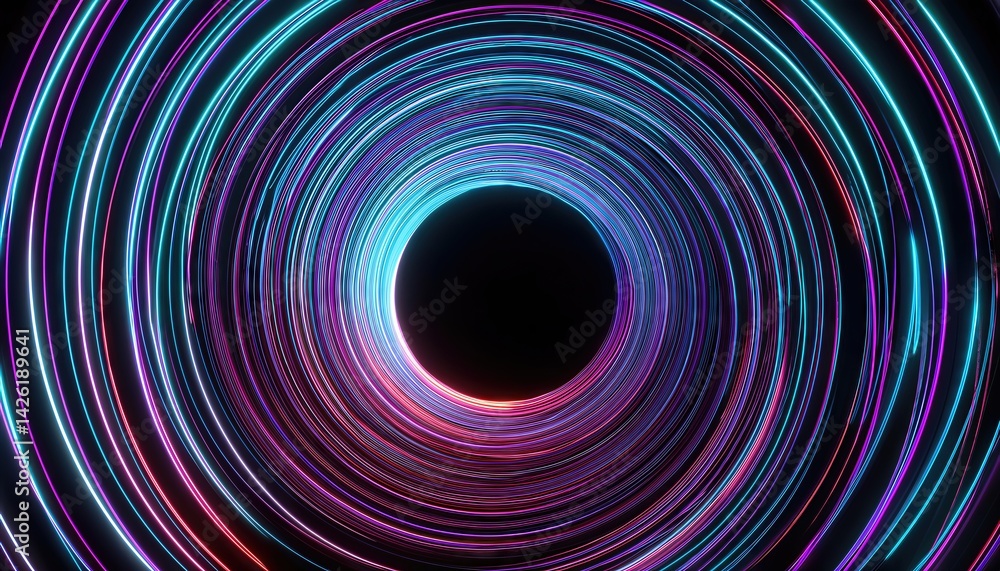 Poster neon tunnel of glowing lines abstract artwork featuring a vibrant palette of color and motion with a