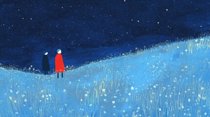 Naklejka premium Starry night vigil on a flower field