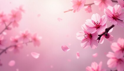 Delicate pink sakura blossoms, falling petals, soft background, japan, pink flowers