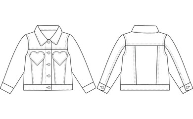 baby girls denim jacket vector illustration design front and back view