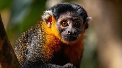 Obraz premium Golden-mantled tamarin monkey rainforest tree portrait