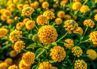 Drone Photography: Aerial View of Golden Yellow Verbena Bonariensis Blooms - Stunning Summer Meadow Landscape