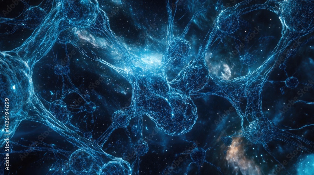 Aufkleber a futuristic molecular visualization of a genetic structure, neurons, and atoms interconnected by a 