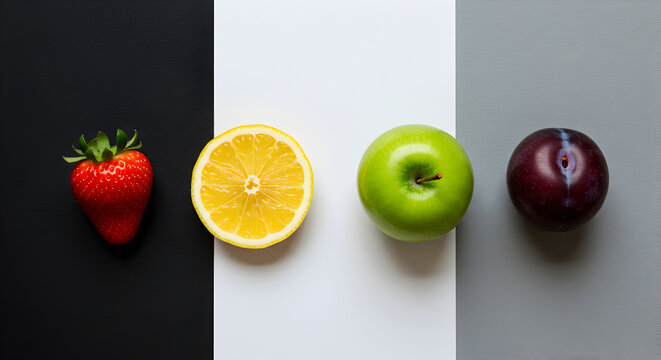 Aesthetic Still Life Composition Featuring Colorful Fresh Fruits Arranged Harmoniously