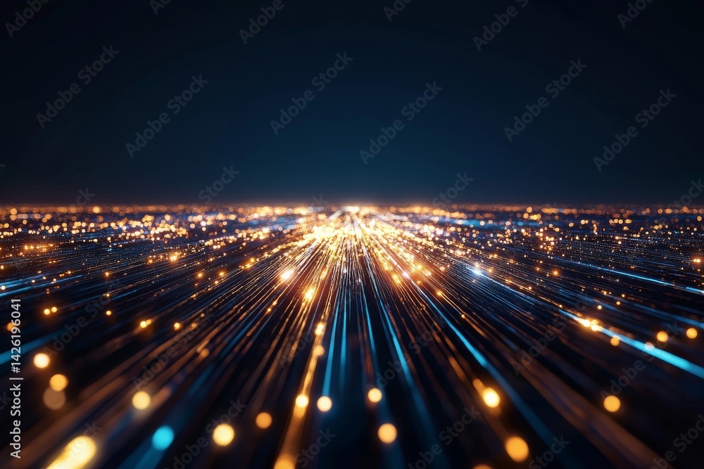 Aufkleber Vibrant, multicolored digital waves move fluidly across a dark backdrop, with sparkling particles suggesting energetic data streams and constant motion