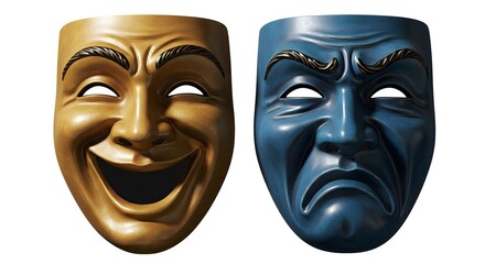 Comedy and Tragedy Masks Depicting Emotions Isolated on White Background