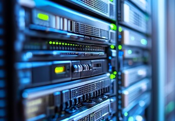 Fototapeta premium A data center features an abstract space filled with rows of server equipment