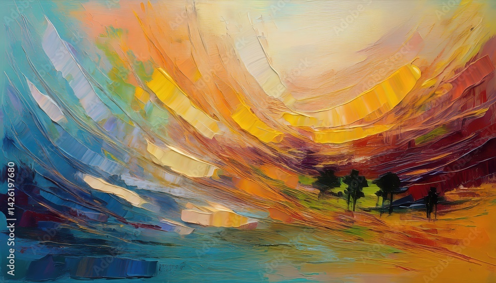 Poster vibrant swirls of color an enigmatic abstract masterpiece, fusing impressionist techniques with mode