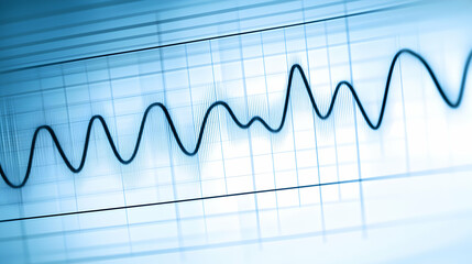 Data analysis graph shows fluctuating market trends;  background grid; used for financial reports