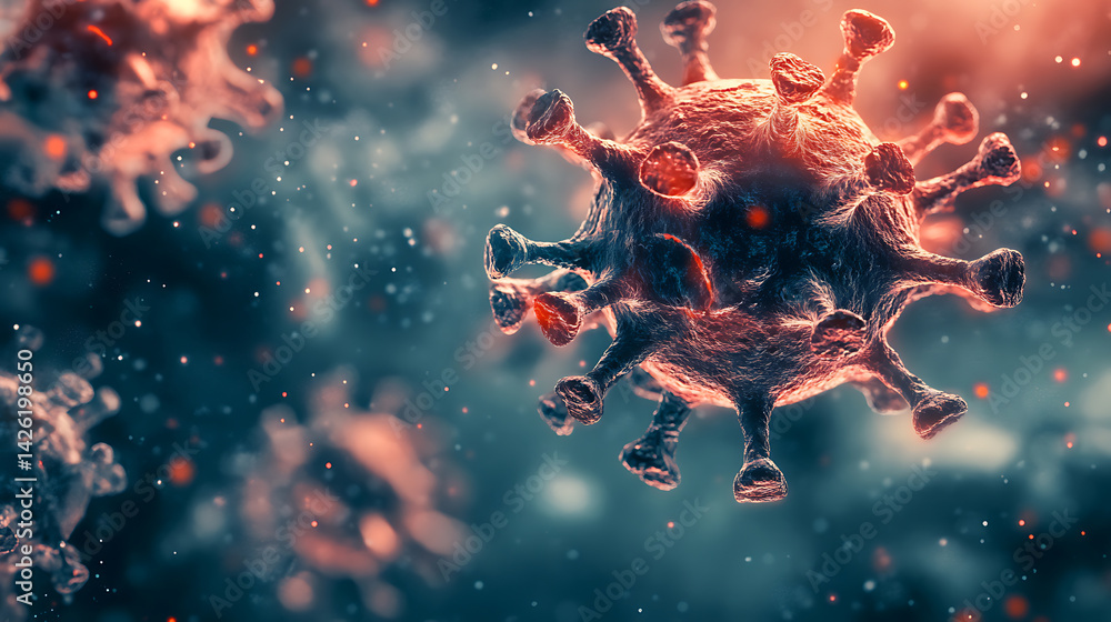 Poster exploring viral dynamics covid-19 virus imagery digital lab scientific visualization microscopic env
