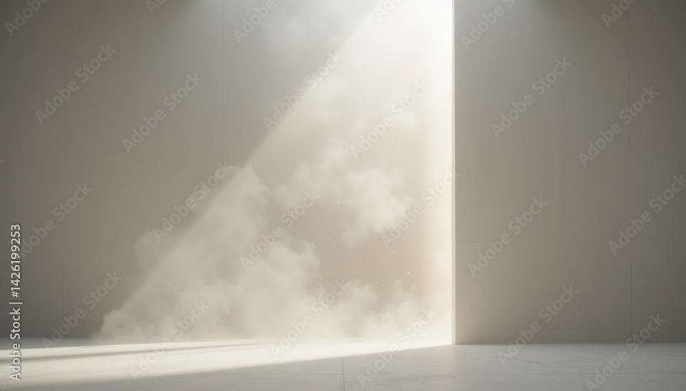 Poster mysterious light emanating from open door abandoned building conceptual image minimalist environment