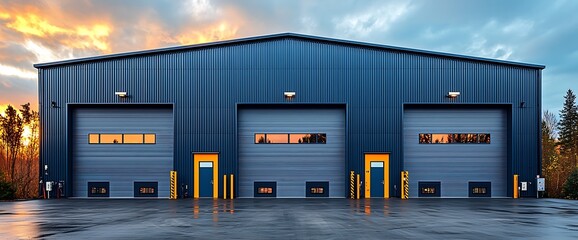 Modern Industrial Building with Three Roll-Up Doors