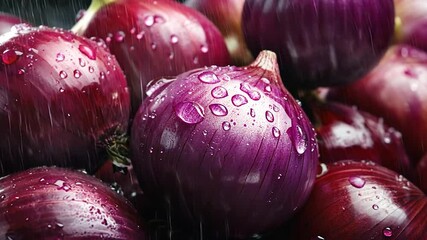 Close-up of wet red onions (1)