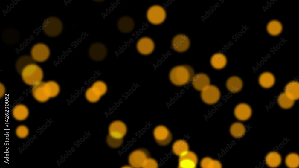 Poster abstract animation loop glow orange gold bokeh particles flow up on black background. 4k 3d seamless