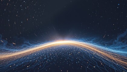 Obraz premium Dynamic energy wave motion digital space abstract visual dark environment wide angle view concept of modern technology
