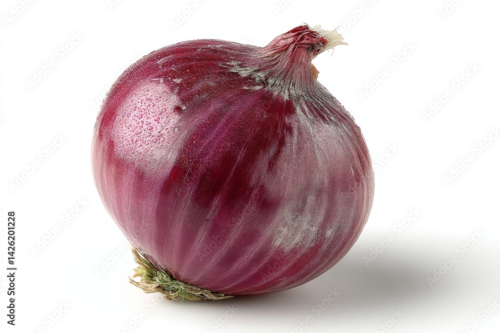 Poster Fresh red onion resting on a clean surface, showcasing its vibrant color and smooth texture