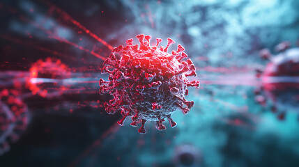 Covid-19 virus close-up scientific research lab digital illustration high-resolution macro view pandemic impact