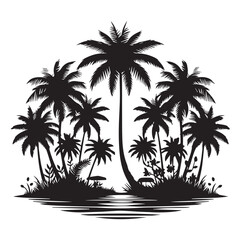Obraz premium Palm Tree Silhouette Set – Tropical Island Coconut Trees Vector Collection