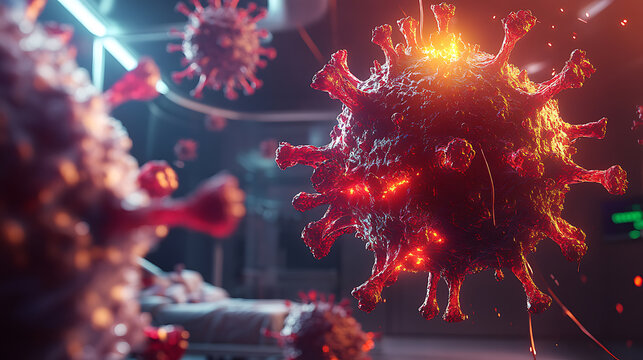 Exploring the impact of covid-19 virus laboratory setting digital visualization sci-fi environment close-up view health awareness