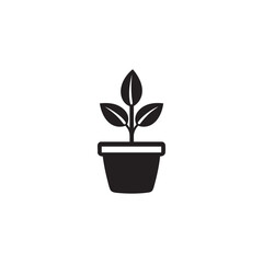 Minimal potted plant icon with leaves in line art style, vector illustration representing nature, eco growth, gardening, home decor, and green lifestyle