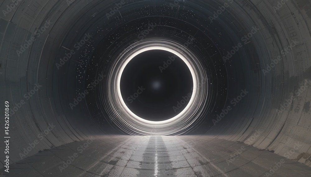 Poster exploring the mysterious circular tunnel structure urban environment photography dark atmosphere per