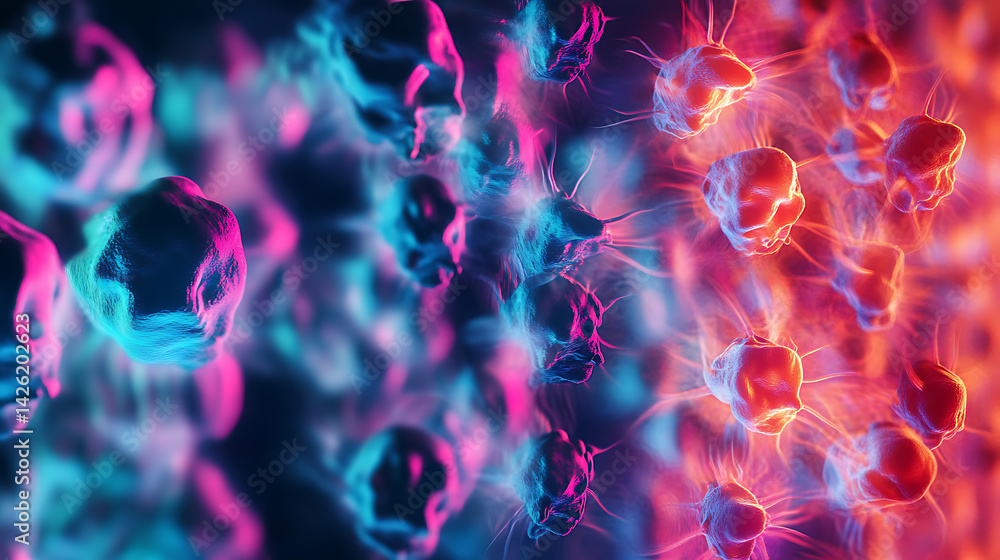 Poster exploring cellular dynamics in a vibrant microenvironment scientific visualization laboratory abstra