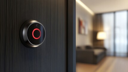 Modern Hotel Room Keypad Digital Door Lock System Elegant Interior Design Black Metal Red Light Technology Smart Home Access Control Security System Advanced Fingerprint Scanner panel office luxury   