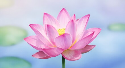 Obraz premium Elegant Pink Lotus Flower Blooming on Water with Lily Pads Art