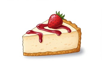 Delicious cheesecake slice dessert with strawberry topping on white background