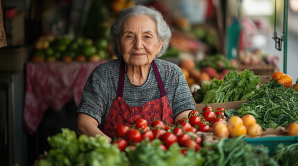 Fototapeta premium a confident elderly entrepreneur showcasing her homegrown vegetables