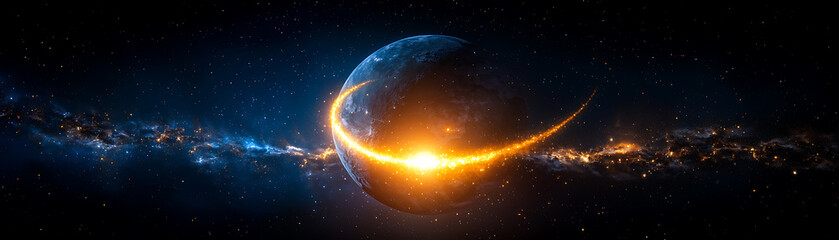 Fototapeta premium Celestial event stunning sunrise over earth outer space digital art cosmic view universe concept