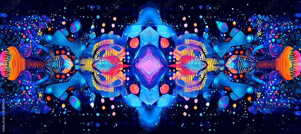 Aufkleber bold cosmic blue abstract background with neon geometric elements creating a futuristic digital desi