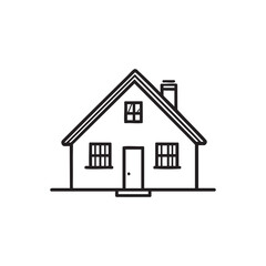 Simple house icon in minimal line art style, residential building vector illustration for real estate, home design, architecture, and housing concepts