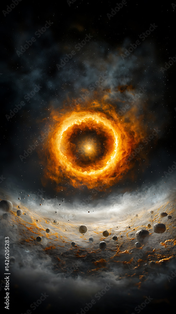 Poster cosmic explosion event in space digital art dark environment futuristic viewpoint celestial concept