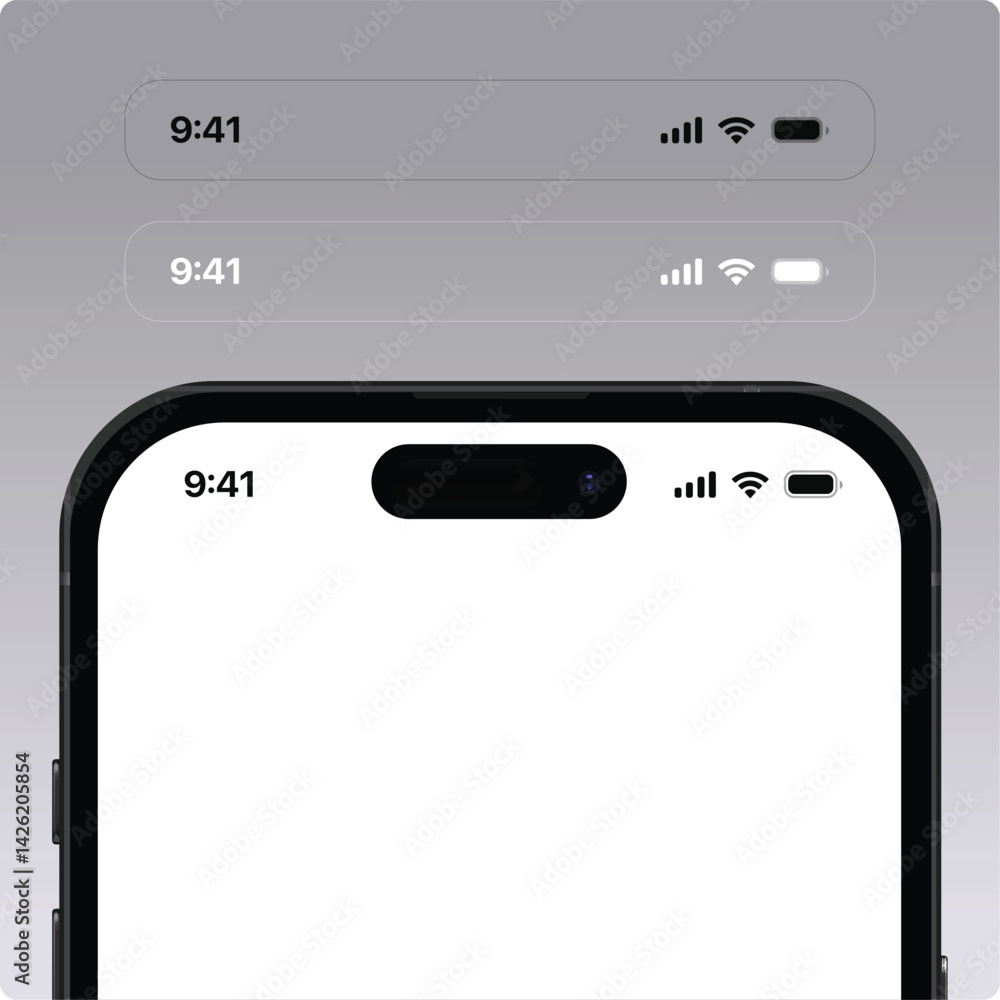 Poster smartphone status bar mockup with battery and wi-fi icon design. set wifi icon isolated on white bac