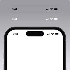 Smartphone Status Bar Mockup with Battery and Wi-Fi Icon Design. Set wifi icon isolated on white background for phone. Phone bar status Icons which includes cellullar, battery and wifi signal strength